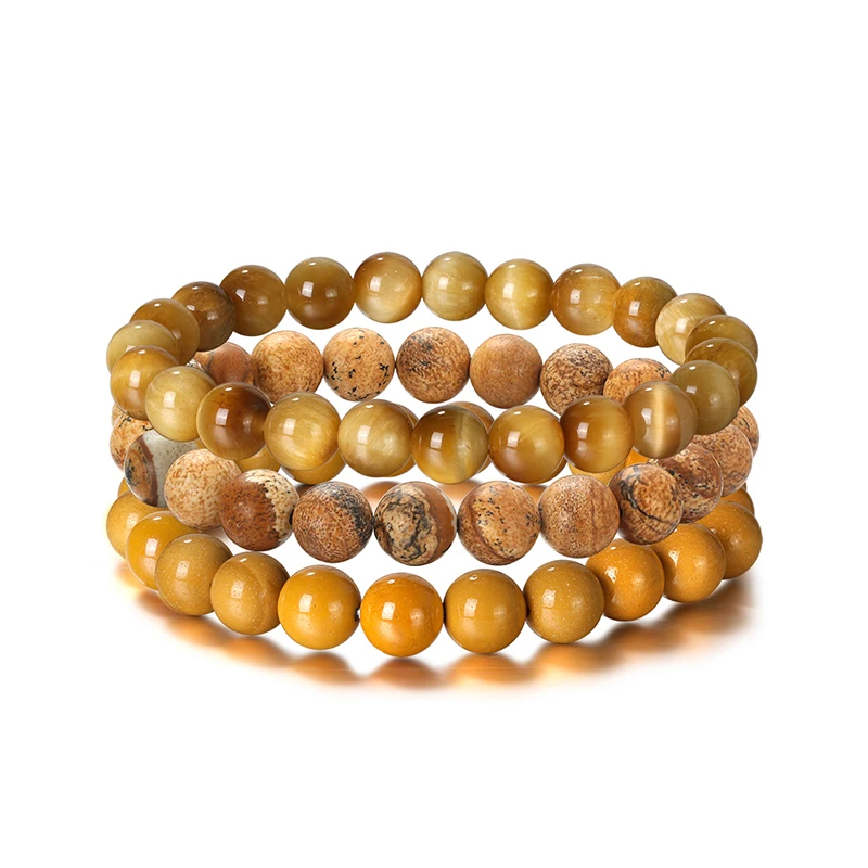 

RINNTIN GMB40 Wholesale Natural Yellow Mookaite Picture Jasper Gold Tiger's Eye Stone Beads for Bracelets Sets