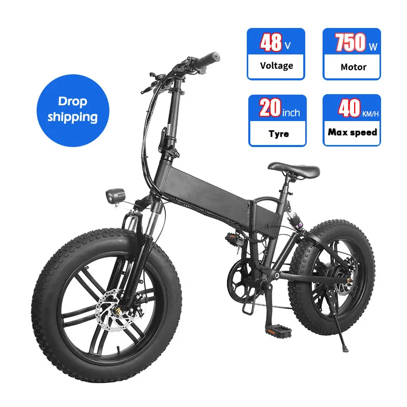 

MK011 48V 750W 20 Inch 40 Mph US Warehouse Full Suspension Fat Tire Foldable Ebike Fatbike Electric Folding Mountain Bike