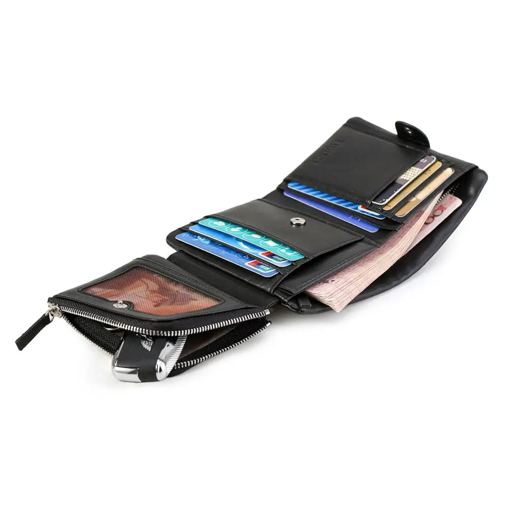 

New Fashion Custom Men Black Hand Made Genuine Napa Leather Trifold Travel Wallet With Zipper Coin Pocket, Customized color