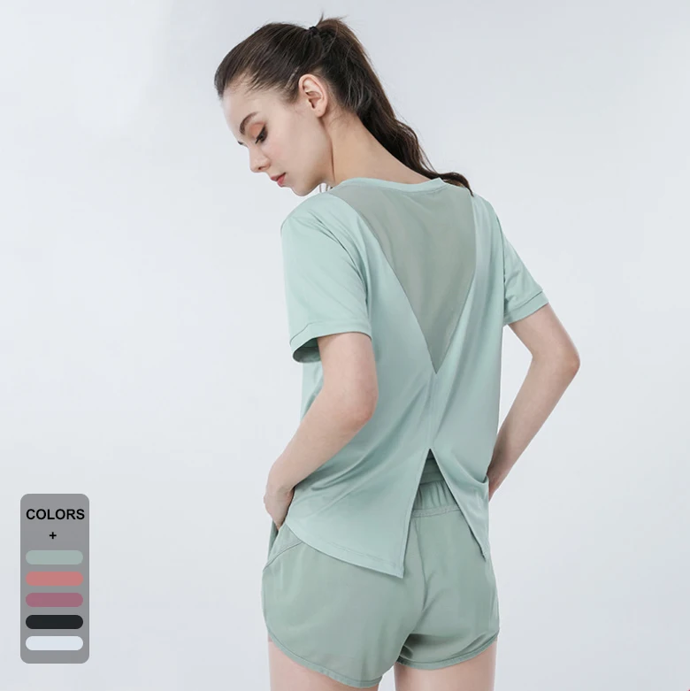 

Womens Sports Wear For Women Gym Mesh Breathable and Quick-dry Yoga Top and Shorts Set Woman Workout Tops Fitness Sports T Shirt