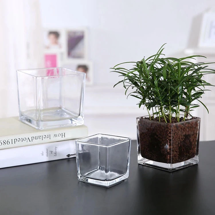

Cheap WeddingCube Square Candle Jar Plant Hydroponic Container Home Decor Glass Flower Vase, Clear & transparent
