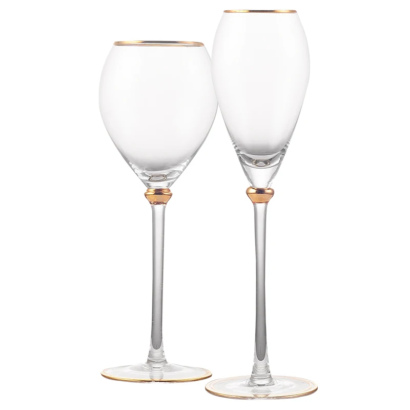 

Wholesale Customize 2019 New Wine Glasses Elegant Sparkling Studded Long Stem Red Wine Glass with Gold Rim