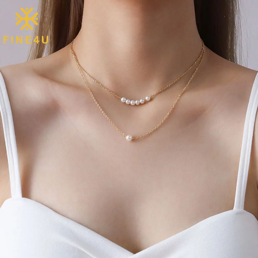 

Fashion Dainty Stack Layered Choker 18K Gold Plated Collares Para Mujer Stainless Steel Jewelry Pearl Necklace