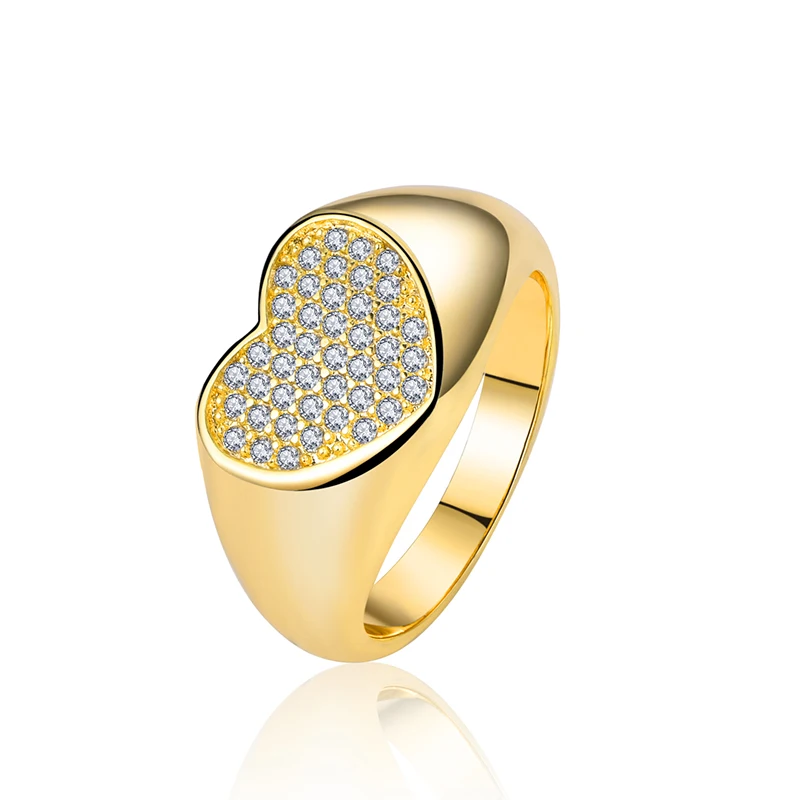 

Copper plated 18K gold ring core-shaped cubic zirconia rings for men and women charm decoration jewels, Golden