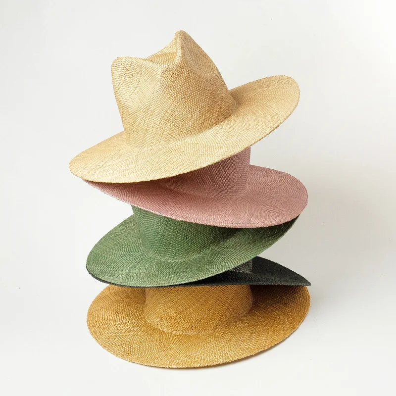 

Custom Deluxe Natural Straw Sun Fedora Hat Bao Straw Panama Hat for Women Men Summer Beach Shield
