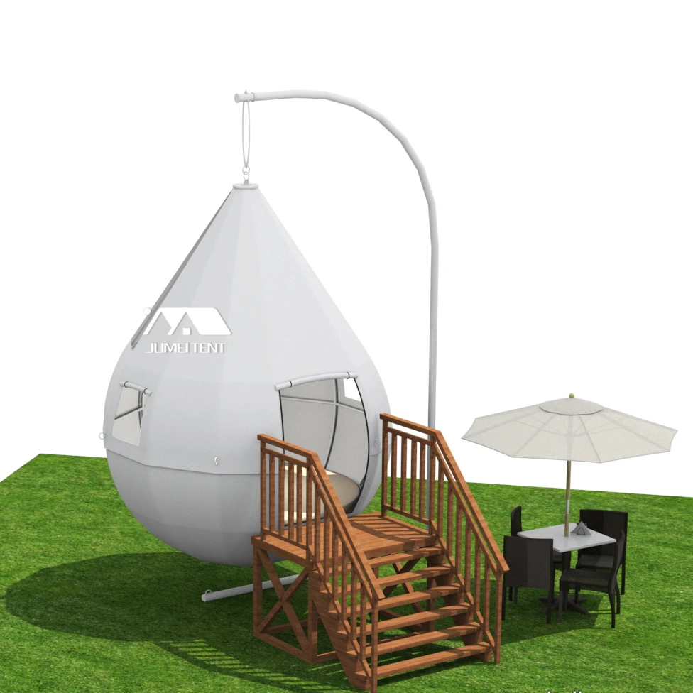 

New design outdoor hanging tent house teardrop shape glamping tent handing on pole for resort camping