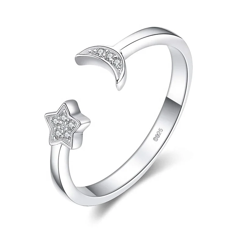 

Merryshine Wholesale Fashion 925 Sterling Silver Open Adjustable Crescent Moon and Star Ring