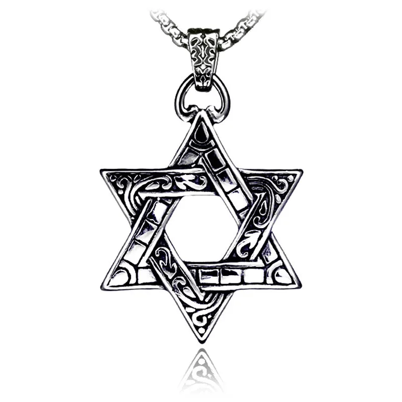 

Hip Hop Hollow Retro Titanium Steel Skull Necklace Trendy Men's Stainless Steel Cross Necklace Six-pointed Star Pendant, Black