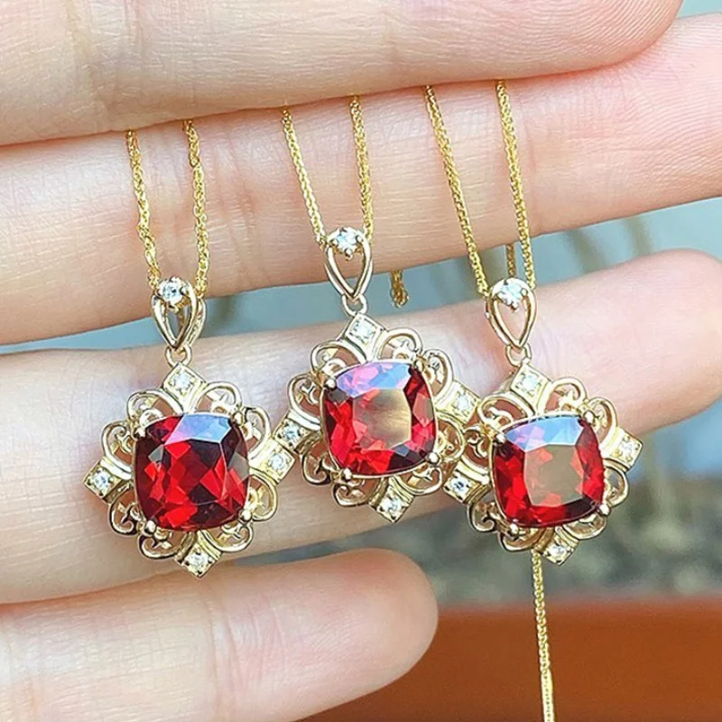 

CAOSHI 18K Gold Plated Unique Ruby gemstone Pendant Necklace for Women Daily Casual vintage Necklace