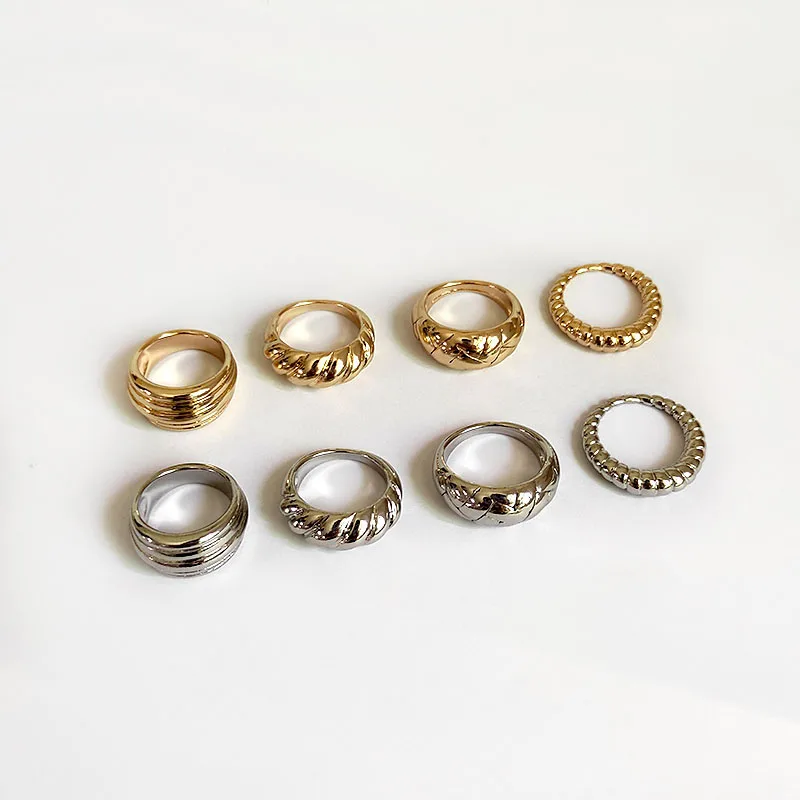 

4 Designs Irregular Croissants Rings Chunky Circle Geometric Rings for Women Textured Minimalist Rings 2020 Jewelry, Gold/silver