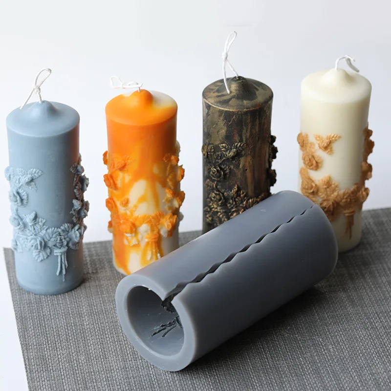 

B-3085 Carved cylindrical candle mold European style retro carved magic ritual scented candle silicone mold