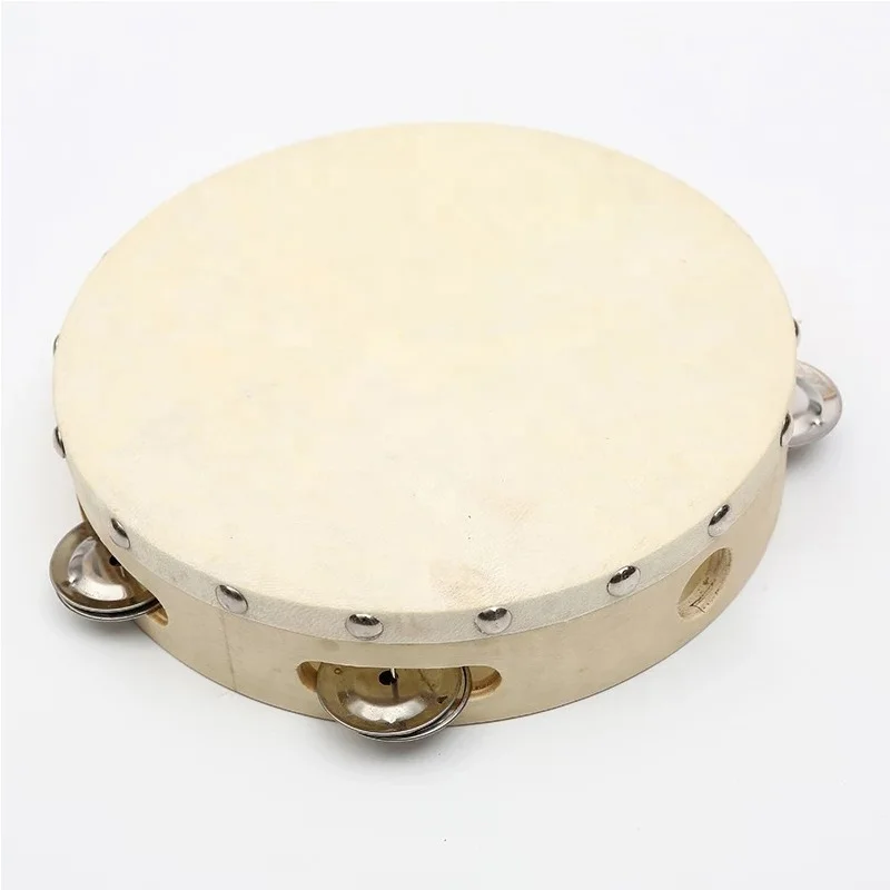 

Tambourine Goat Skin Custom Tambourine Drum Bell Birch Metal Jingles Percussion Musical Educational Toy Instrument for KTV Party, Wood color