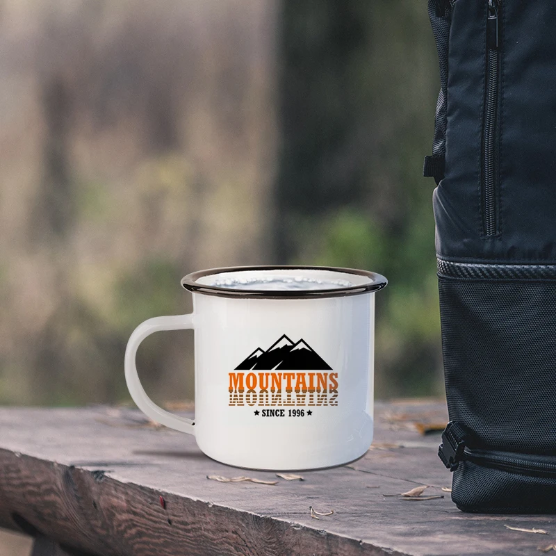 

PYD Life 12 oz White Enamel Metal Steel Coffee Mug Camping Sublimation Blanks Custom Vintage Enamel Mugs with Logo And Black Rim