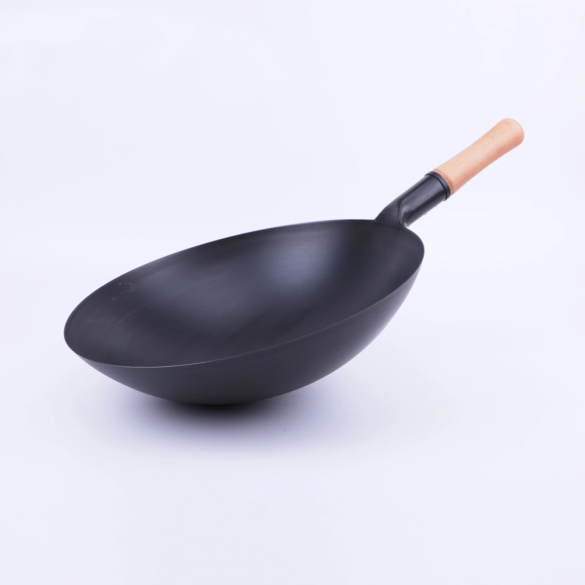 

36CM Carbon steel wok pan no coating chinese wok for restaurant with beech wooden handle direct factory price