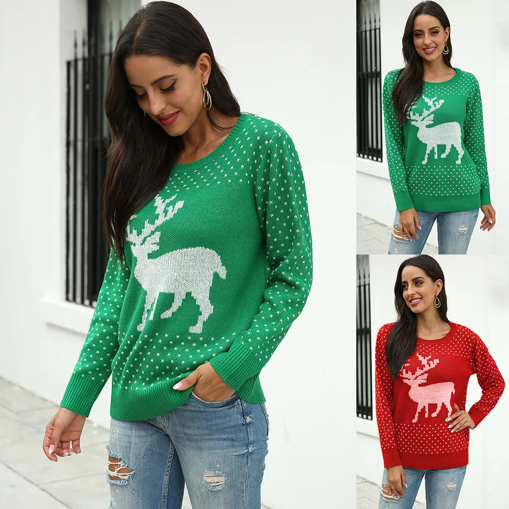 

Custom Autumn Winter New Ladies Casual Knit Ugly Christmas Sweater, 2 colors