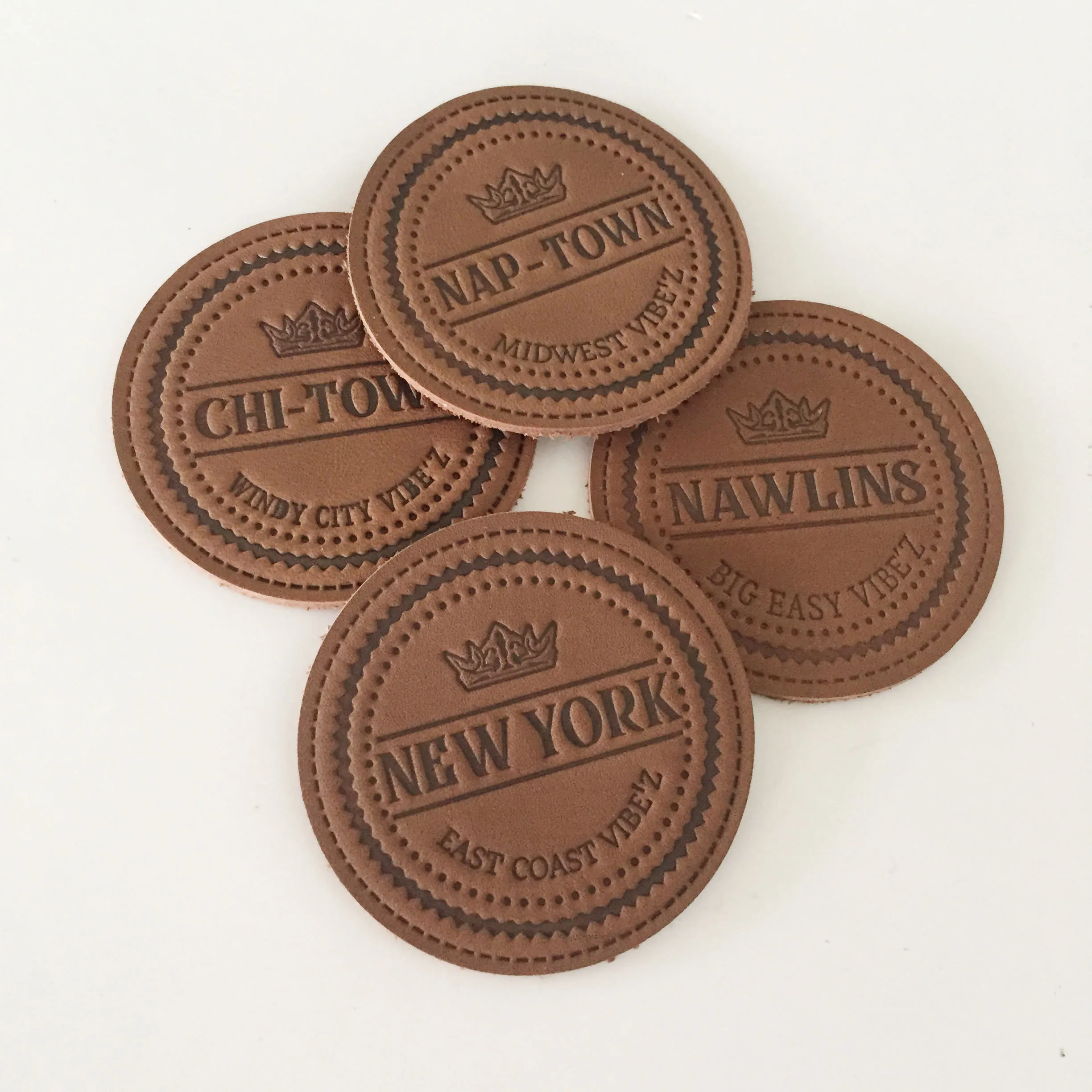 

Best Price High Quality Custom Brand Logo Real Leather Label Round Patch For Beanie Hat
