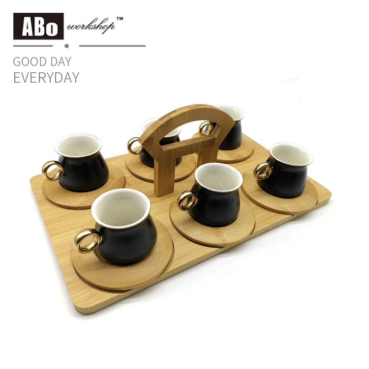 

Luxury coffee cup set with bamboo tray Best sale product Beautiful home decor Very popular guest coffee cup, 4 colours