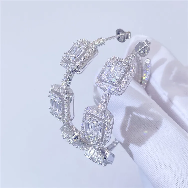 

S925 silver girls ins classic net red hollowed out ladder square zirconium Earrings simple cold wind crystal gemstone earrings, Picture shows