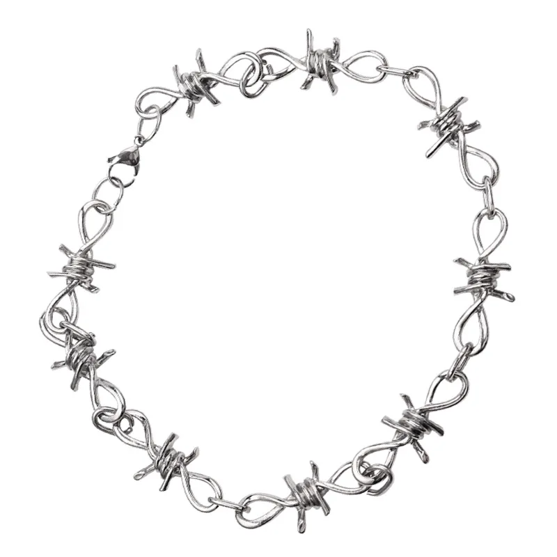 

Women Hip-hop Punk Style Barbed Wire Brambles Link Chain Choker Gifts for Friends, Gold, silver