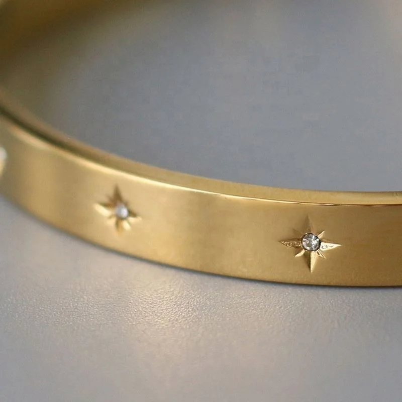 

Trendy 10 North Star Cuff Bracelet Bangle Bracelet Tarnish Free Stainless Steel Jewelry Wholesale, Gold