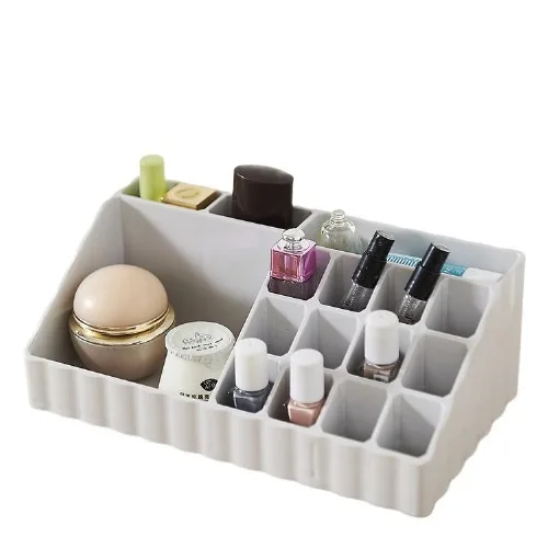 

Wholesale price multifunction desktop storage make up organizer plastic cosmetic storage box, White and grey
