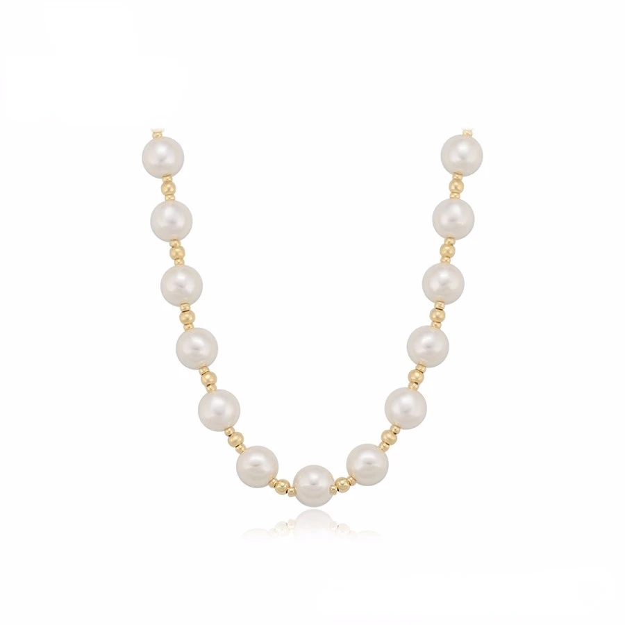 

YMnecklace-01469 Shucping Luxury Elegant pearl 14K gold High quality environmental protection bronze necklace