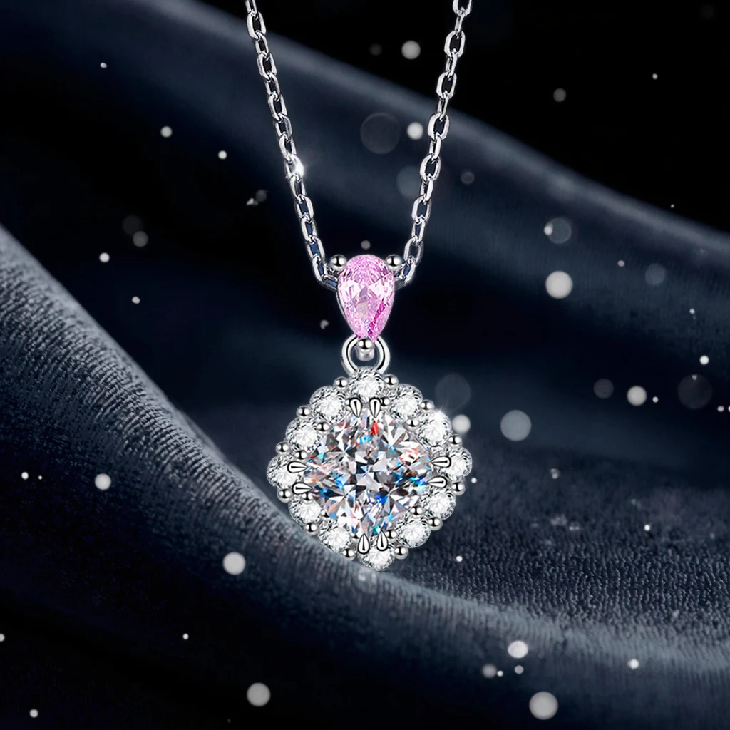 Classic Temperament square D Color Moissanite Pendant S925 Sterling Silver Necklace for Women Wedding Jewelry