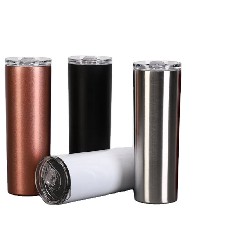 

2020 Hot sale insulated double wall skinny tumblers  stainless steel cup with slide lid and straw tumbler cups, Many