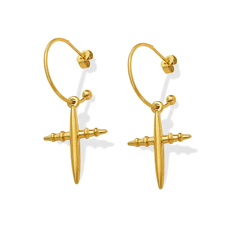 

Dropshipping New Trend 18k Gold Plated Stainless Steel Jewelry CC Shaped Charm Temperament Religion Cross Drop Earrings YF2795