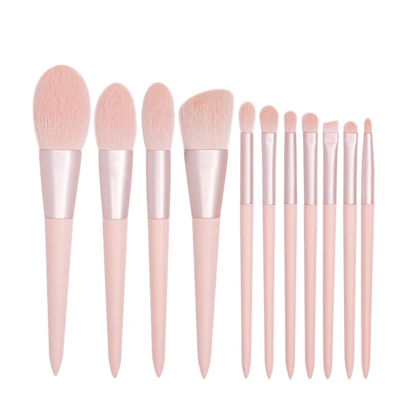 

11cs Makeup Brushes Kit Professional Makeup Brush Set Kit Private Label Powder Foundation Eye Shadow Eyebrow Crystal Style, Pink