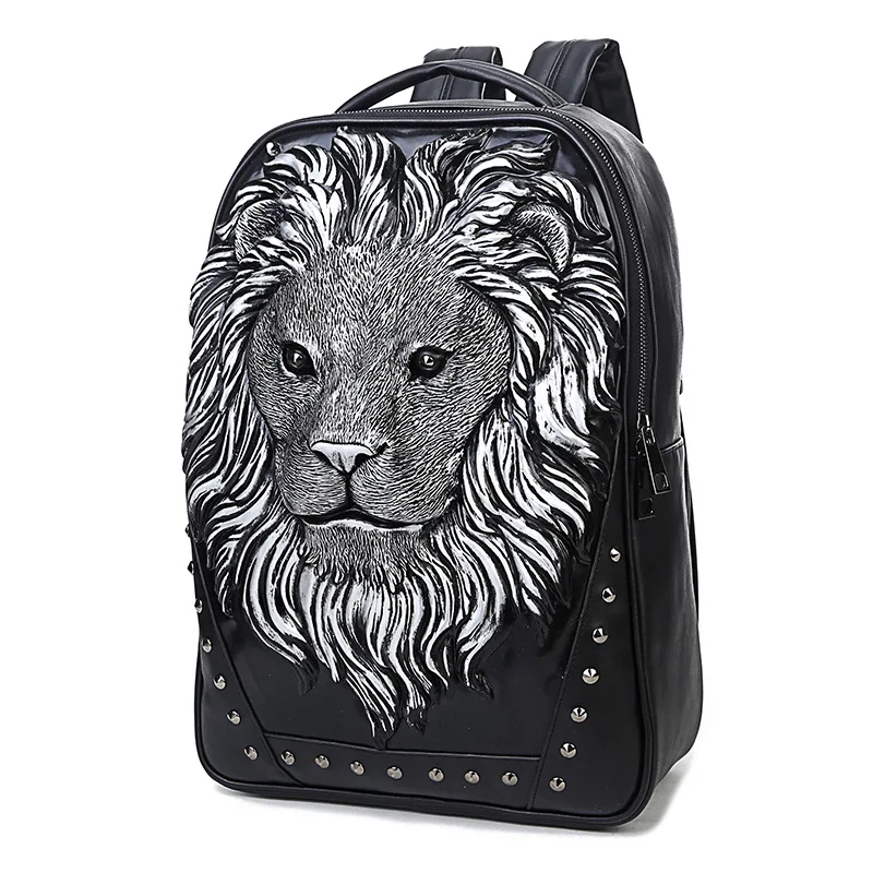 

pu back pack male foreign trade 3D animal head outdoor cool travel computer bag pu leather laptop backpack