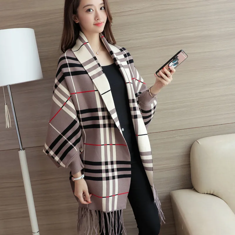 
Wholesale Small Order Stock New Stripes Cashmere Thickened Sleeve Cloak Warm Cape Shawl With Sleeves 