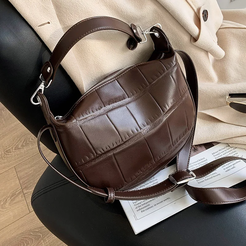 

2021 Vintage Stone Pattern Small PU Leather Shoulder Bags Women Handbags Luxury Ladies Purses