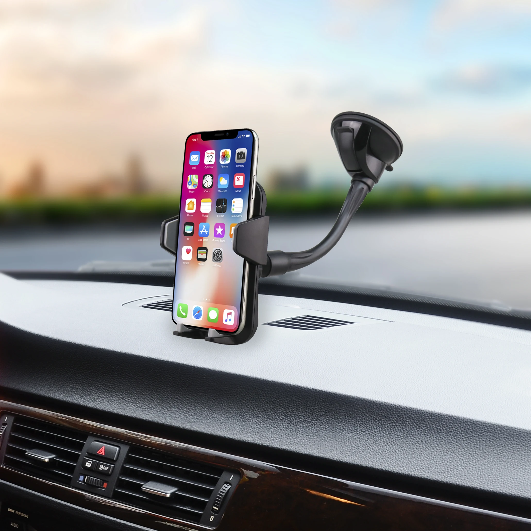 

Universal Cell Phone Holder Flexible Long Arm Windshield Dashboard Phone Holder, Gray, black
