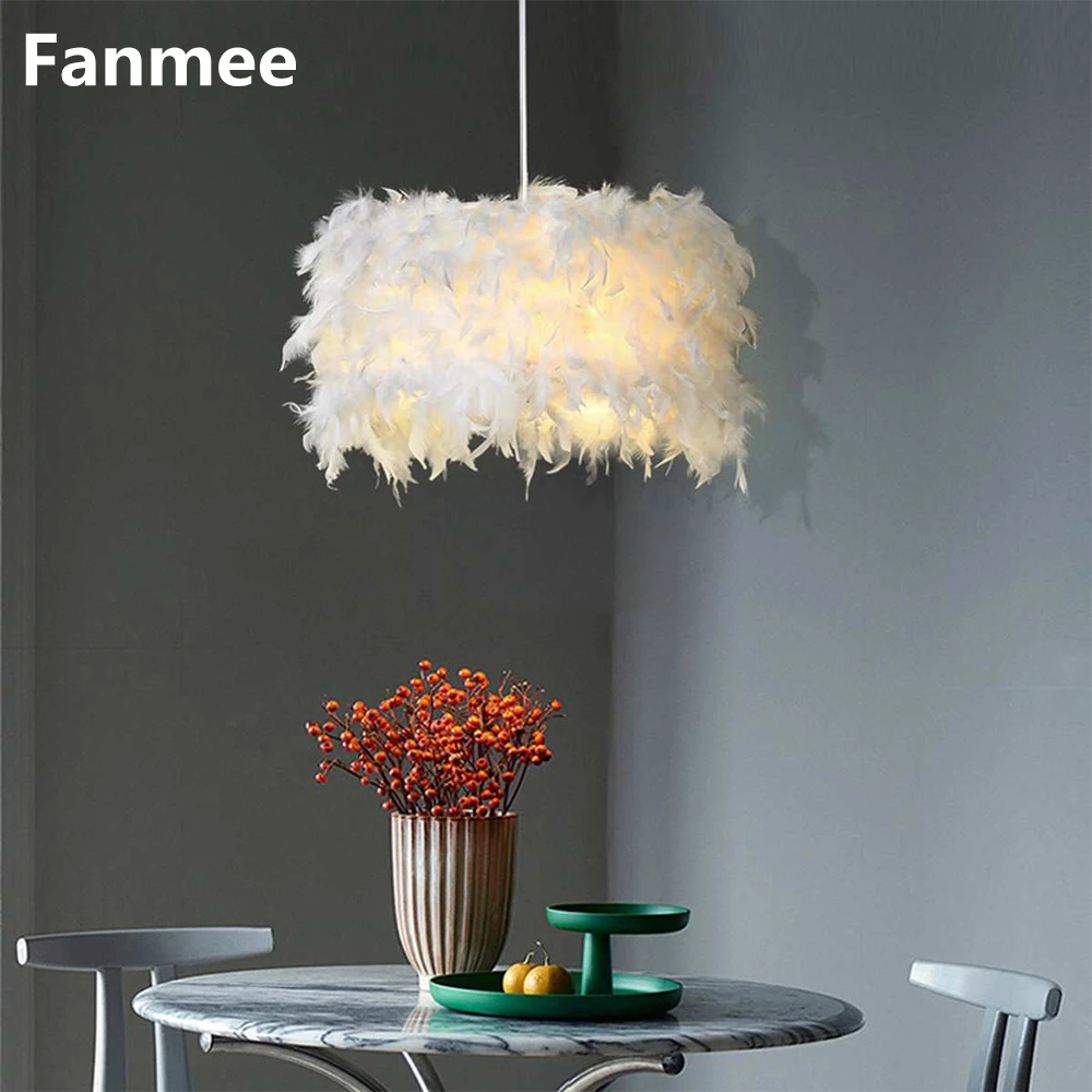 

New Chandelier Feather Romantic Pendant Lamp For Bedroom Living Room Lighting Hang Lamp Goose Feather Suspension Luminaire