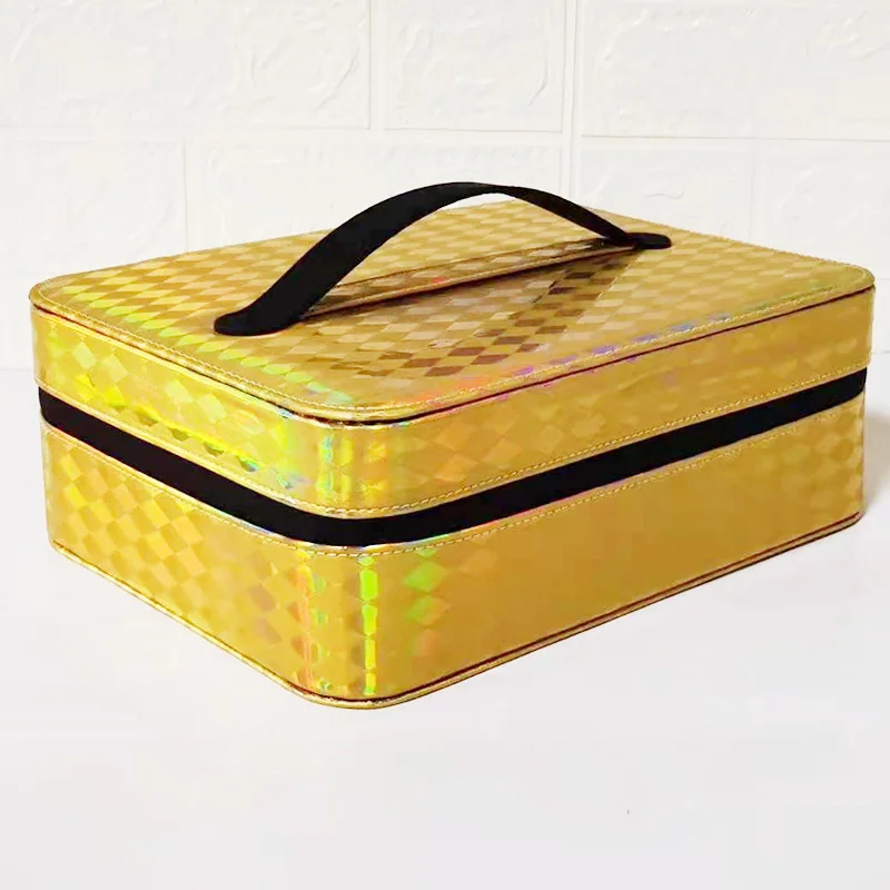 

Latest Design Waterproof Dustproof Makeup Bag Portable Live Broadcast Beauty Cosmetic Storage Box With Light And Usb Port, Gold