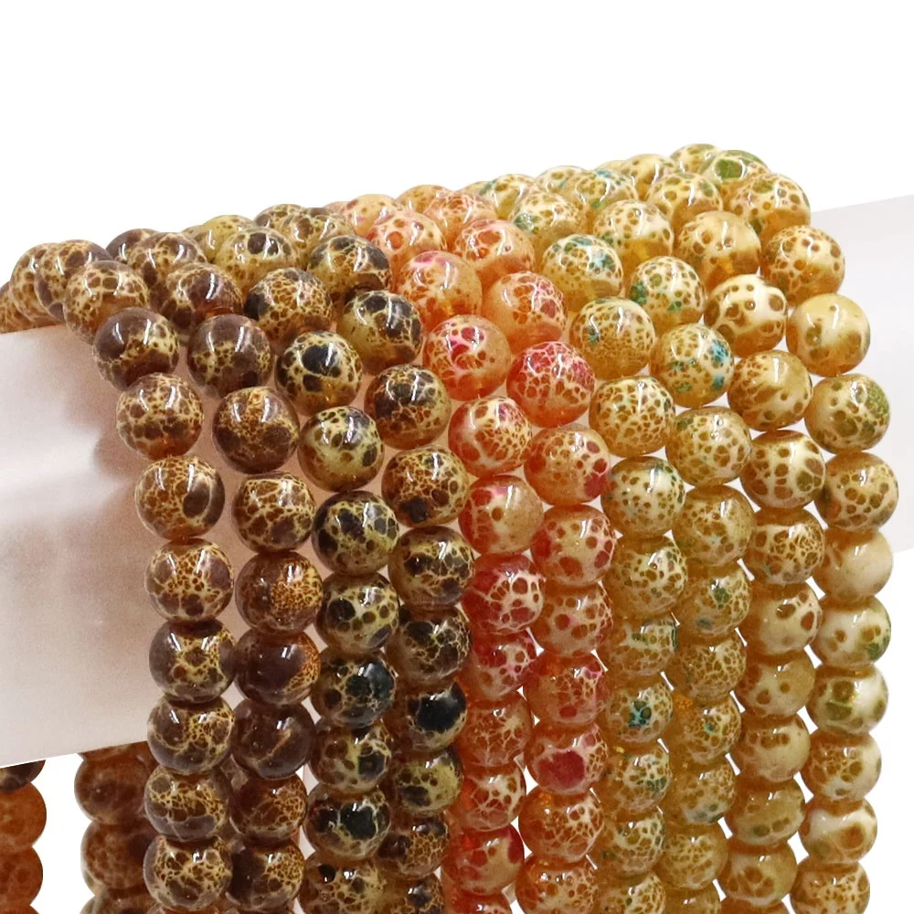 

29 Colors  Round Glass Beads Rough Skin Spot Pattern Colorful Loose Beads For Decoration, As picture