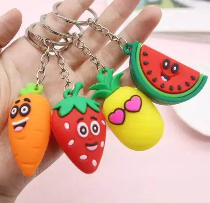 

4 Pcs/pack Cartoon Fruits Carrot Strawberry Keychain Pineapple Watermelon Women Bag Accessories Key Ring Jewelry Gifts