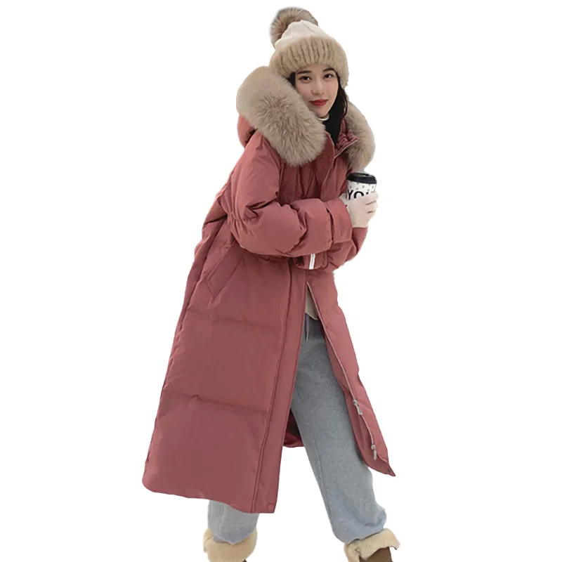 

Winter Fashion Puffer Jacket Warm Hooded Women Long Down Coat with Fox Fur Collar, Customized color