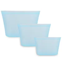 

3 Pack Reusable Silicone Food Bowls Top Leakproof Containers Stand Up Stay Open Zip Shut Storage bag
