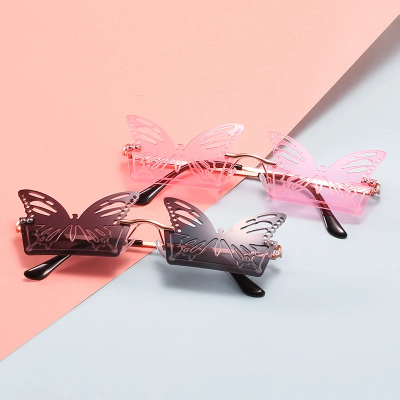 

DCOPTICAL 2021 Designer Rimless Butterfly Sun Glasses Unique Shaped Rectangle Party Funny Women Transparent Sunglasses