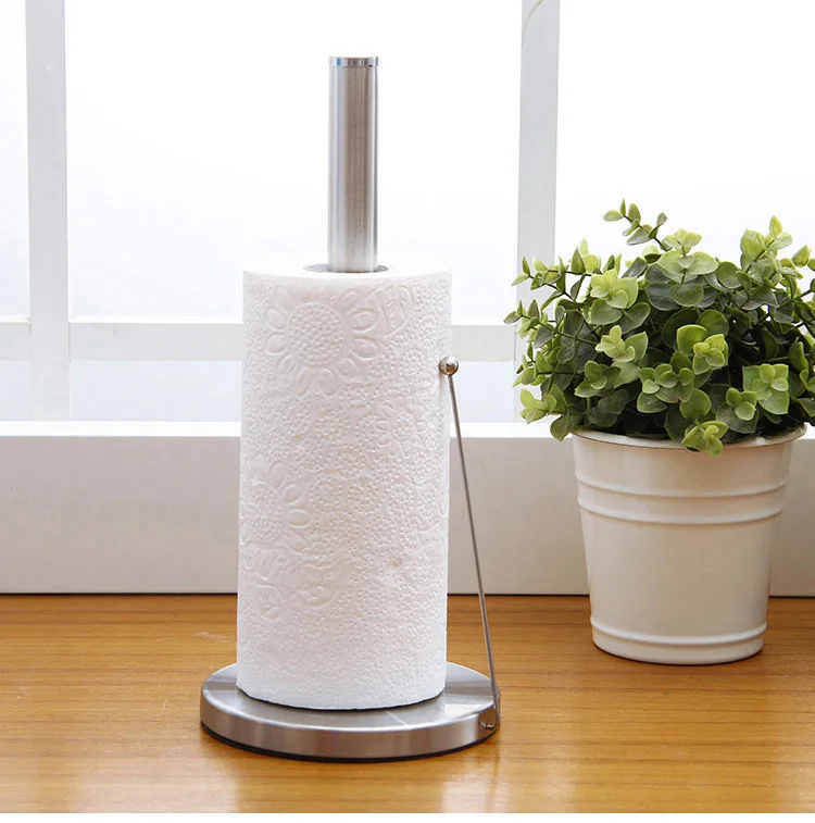

Kitchen Paper Towel Holder, Stainless Steel Standing One-Handed Tear Paper Towel Container with Adjustable Spring Loaded Arm