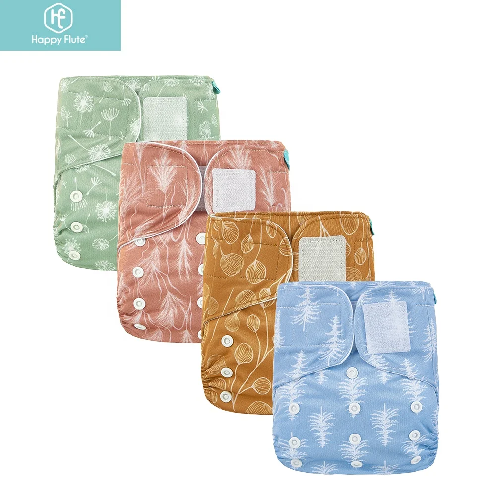 

HappyFlute 4pcs set suede cloth baby reusable diapers without insert washable waterproof baby cloth diapers, More than 300 colors