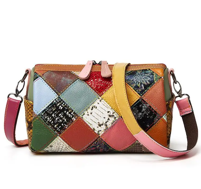 

In stock wholesale New cowhide stitching contrast color bucket bag women's PU leather shoulder bag