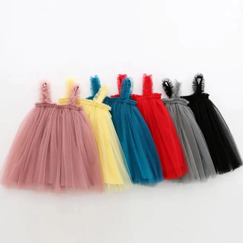 

Solid Color Baby Girl Dresses Kids Sleeveless layered Party Dress Casual Summer Tulle Dress Girl, Picture