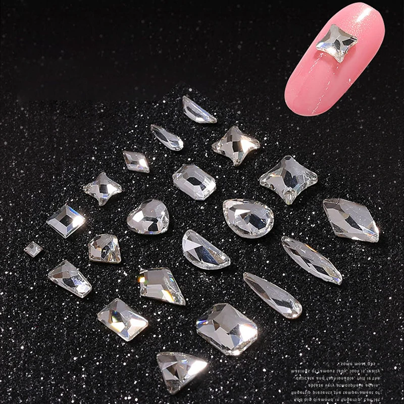 

Crystal White Nail Art Rhinestone Accessories Flat Glass Stone Strass Mixed Shape DIY Fashion 3D Fingernail Decoration