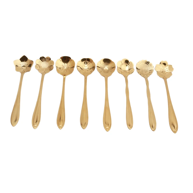 

Good Quality Stainless Steel Dessert Tea Ice Cream Spoon Cherry Blossoms Shaped Coffee Spoon, Colorful
