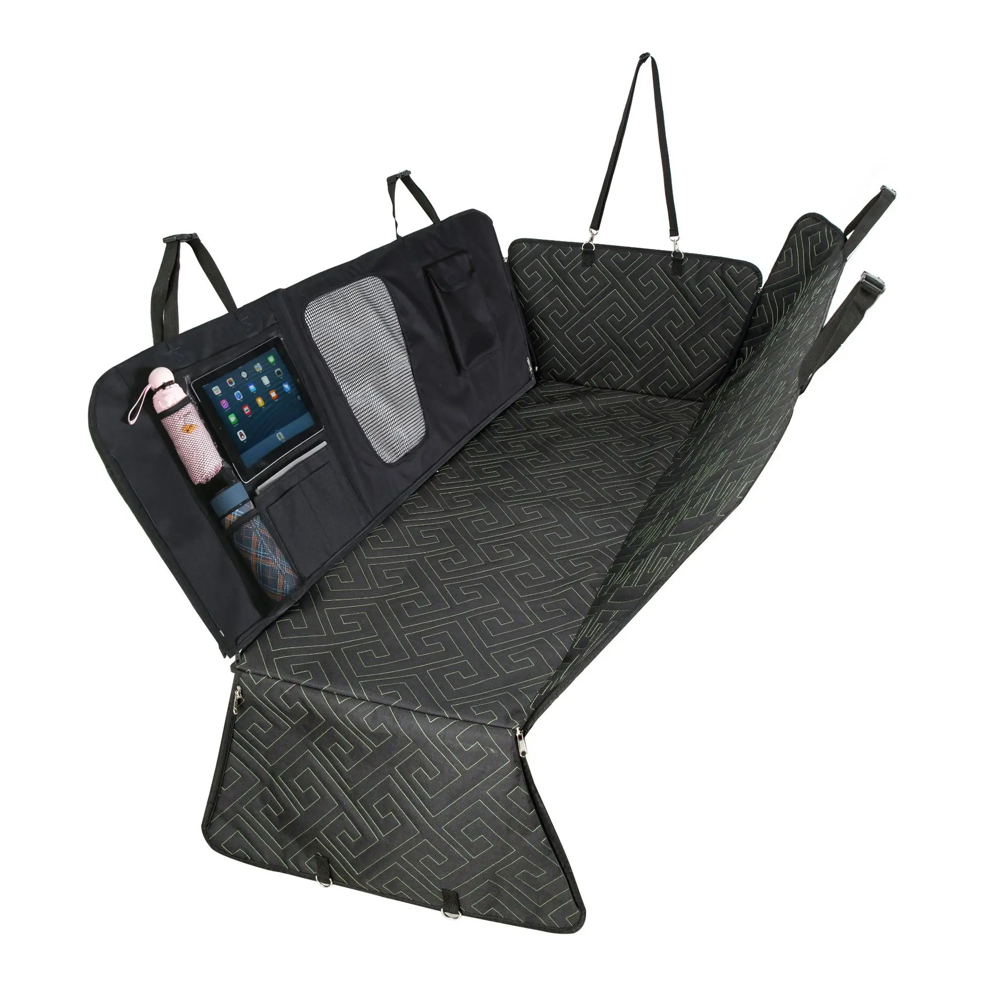 

Factory Direct Waterproof Non-Slip Pet Dog Car Seat Cover for Back Seat with Mesh Window Side Flaps and Storage Pockets