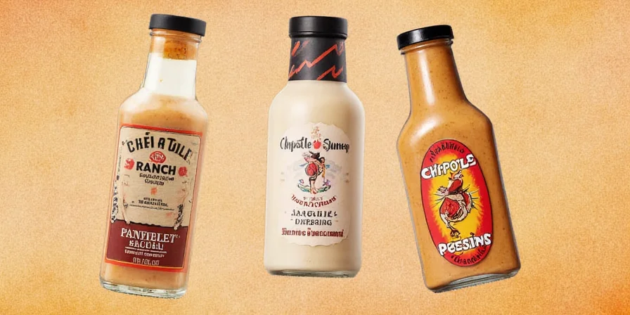 Five small bowls showing different chipotle ranch variations with spice labels