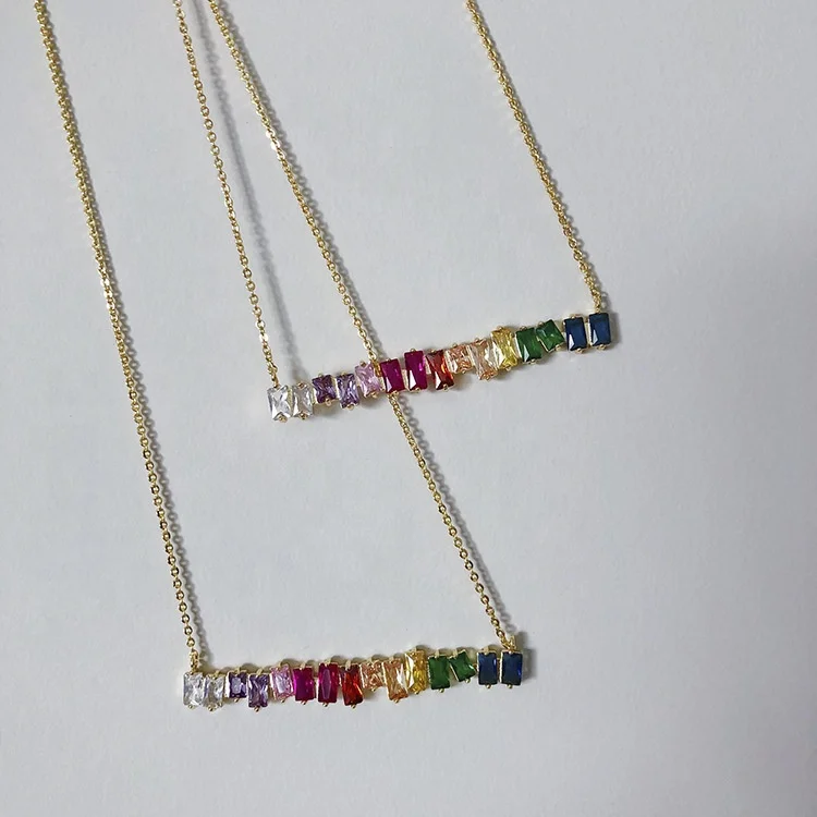 

red green blue cz charm delicate necklace choker colorful rainbow baguette cubic zirconia drop charm gift Elegance jewelry, Picture